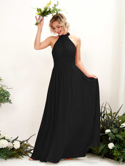 Carlyna Robe Trapèze Col Rond Longueur Ras du Sol Demoiselle d'Honneur Noir #couleur_noir