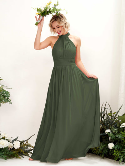 Carlyna Robe Trapèze Col Rond Longueur Ras du Sol Demoiselle d'Honneur Olive Martini #couleur_olive-martini