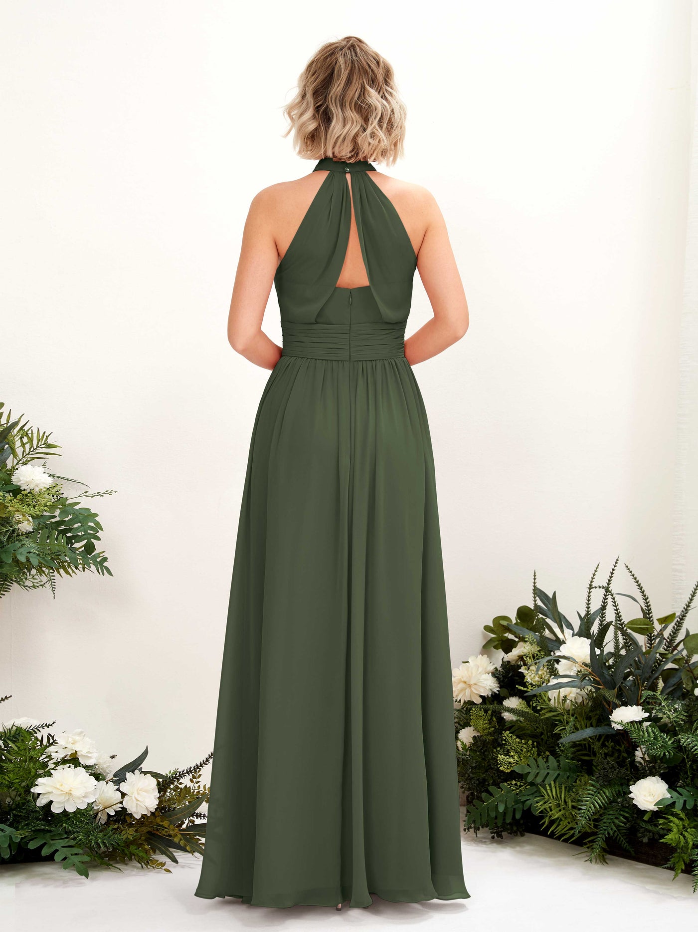 Carlyna Robe Trapèze Col Rond Longueur Ras du Sol Demoiselle d'Honneur Olive Martini #couleur_olive-martini