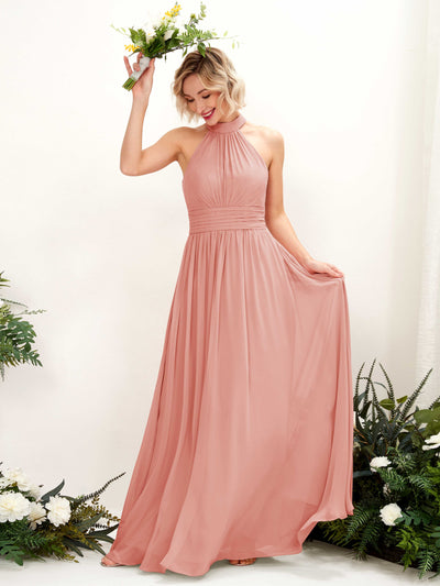 Carlyna Robe Trapèze Col Rond Longueur Ras du Sol Demoiselle d'Honneur Rose Champagne #couleur_rose-champagne