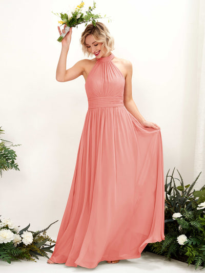 Carlyna Robe Trapèze Col Rond Longueur Ras du Sol Demoiselle d'Honneur Rose Pêche #couleur_rose-p-che