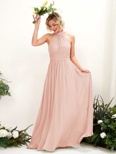Carlyna Robe Trapèze Col Rond Longueur Ras du Sol Demoiselle d'Honneur Rose Perle #couleur_rose-perle
