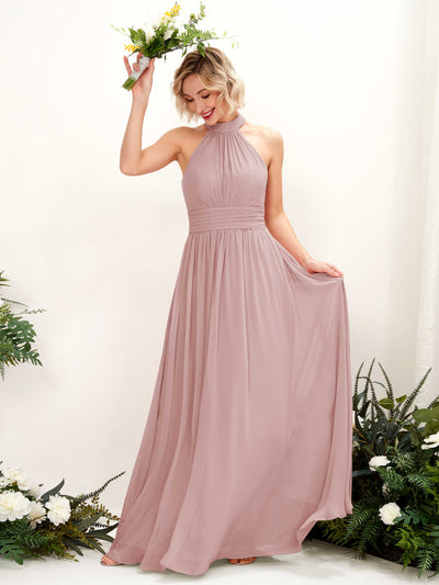 Carlyna Robe Trapèze Col Rond Longueur Ras du Sol Demoiselle d'Honneur Rose Poussiéreux #couleur_rose-poussi-reux