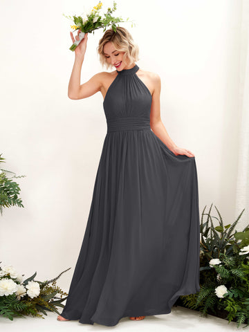 Carlyna Robe Trapèze Col Rond Longueur Ras du Sol Demoiselle d'Honneur Étain #couleur_tain