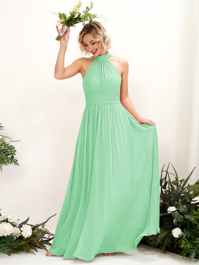 Carlyna Robe Trapèze Col Rond Longueur Ras du Sol Demoiselle d'Honneur Vert Menthe #couleur_vert-menthe