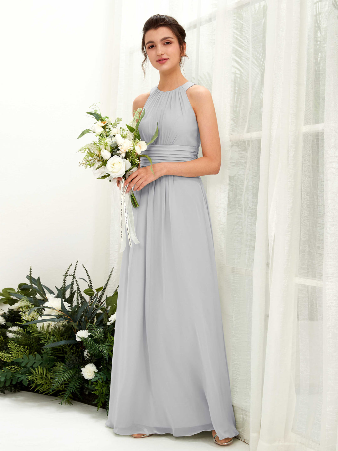Carlyna Robe trapèze col rond longueur ras du sol froncé demoiselle d&