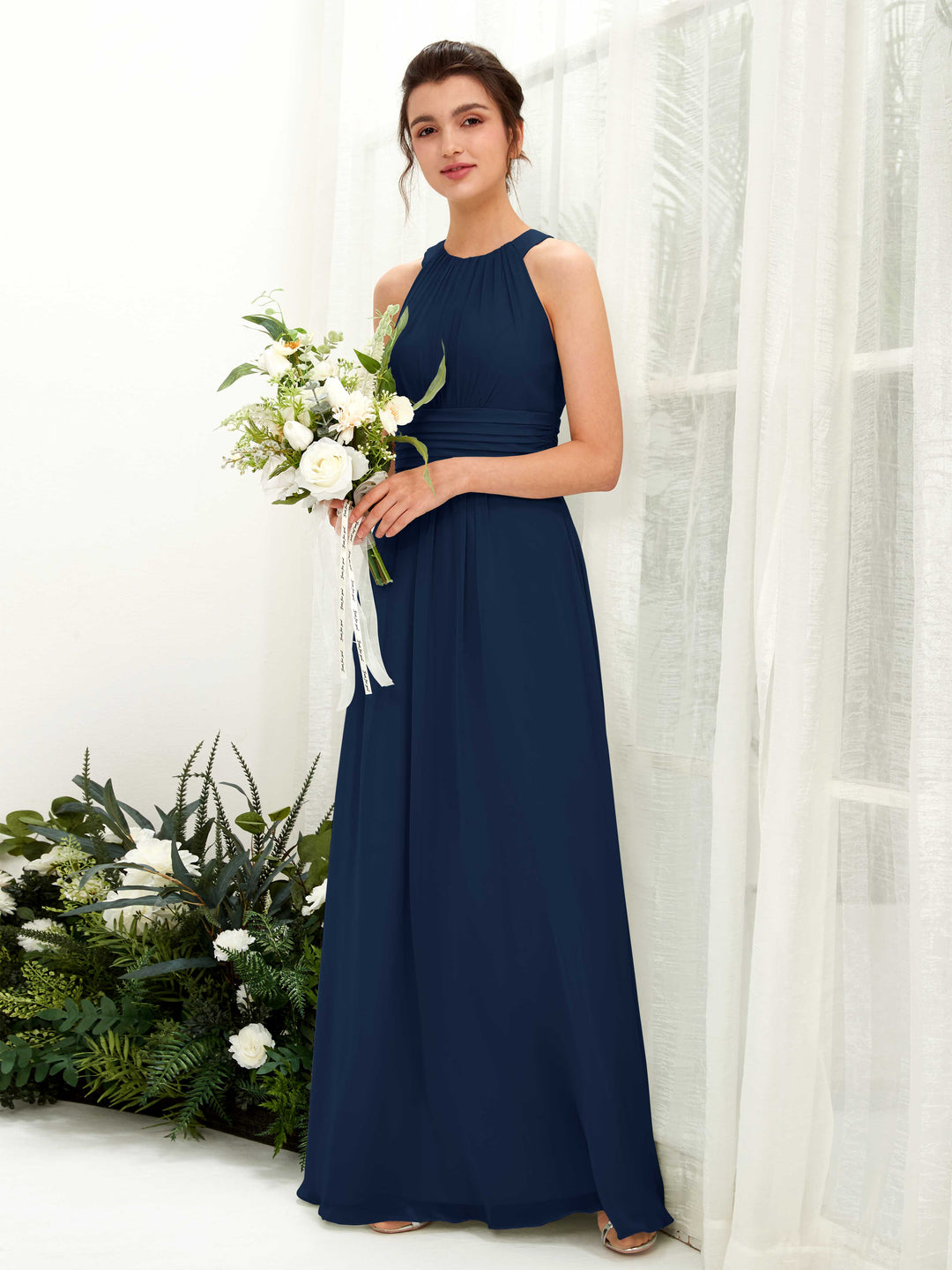 Carlyna Robe trapèze col rond longueur ras du sol froncé demoiselle d&