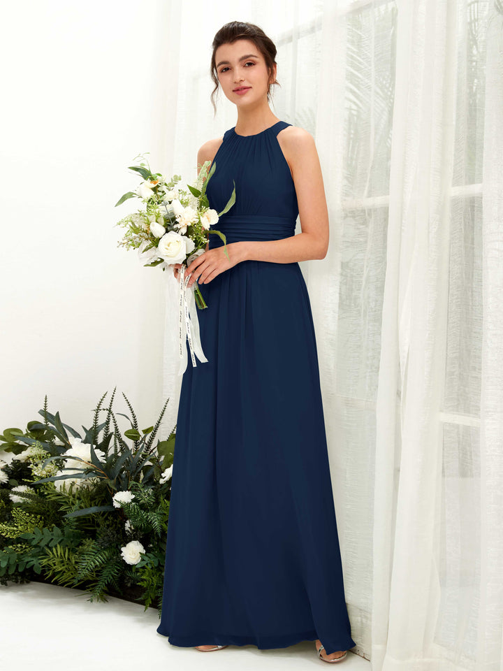 Carlyna Robe trapèze col rond longueur ras du sol froncé demoiselle d&