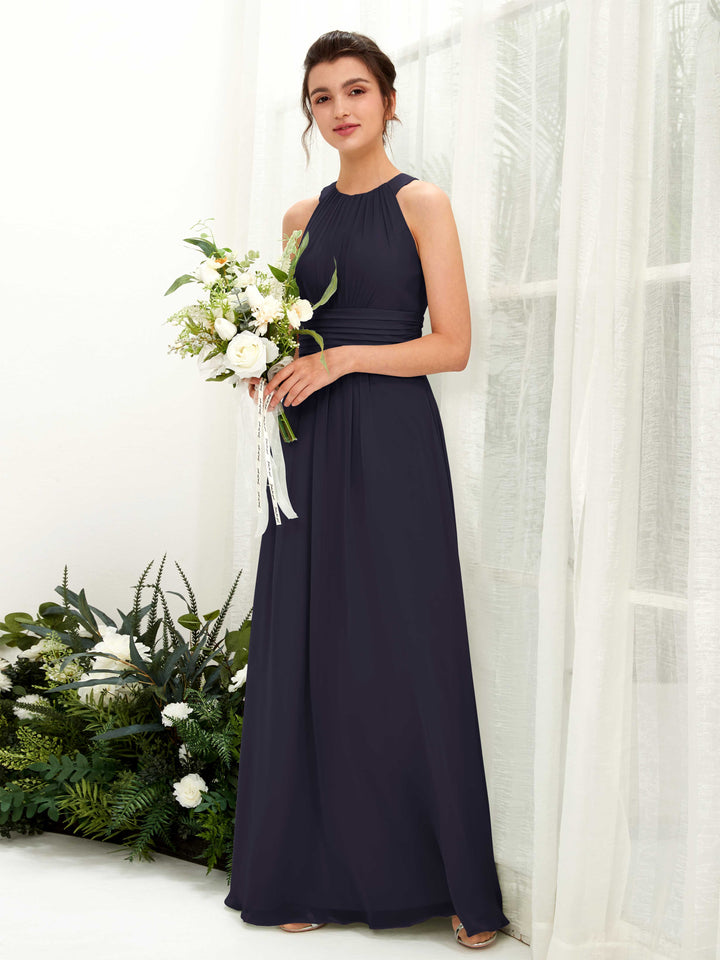 Carlyna Robe trapèze col rond longueur ras du sol froncé demoiselle d&