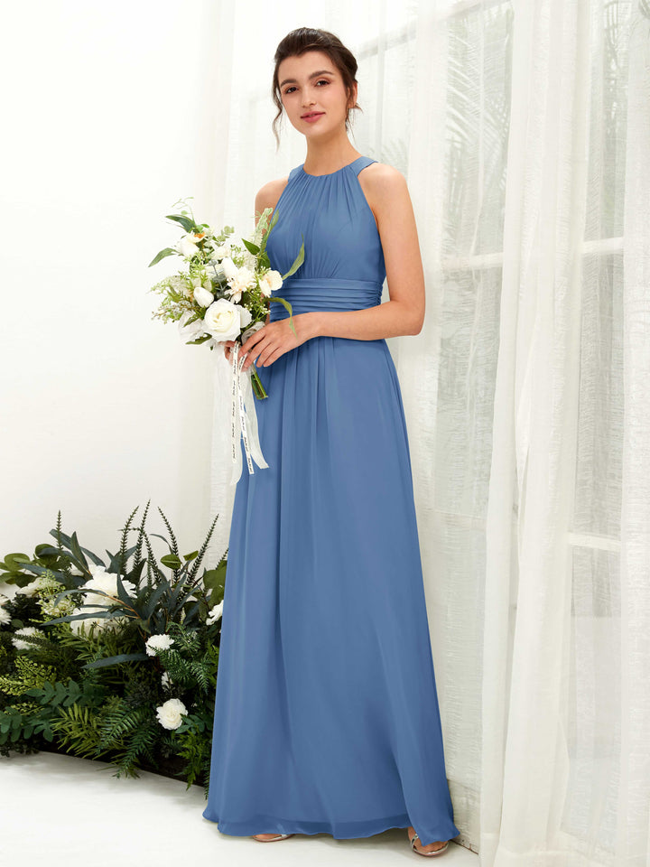 Carlyna Robe trapèze col rond longueur ras du sol froncé demoiselle d&