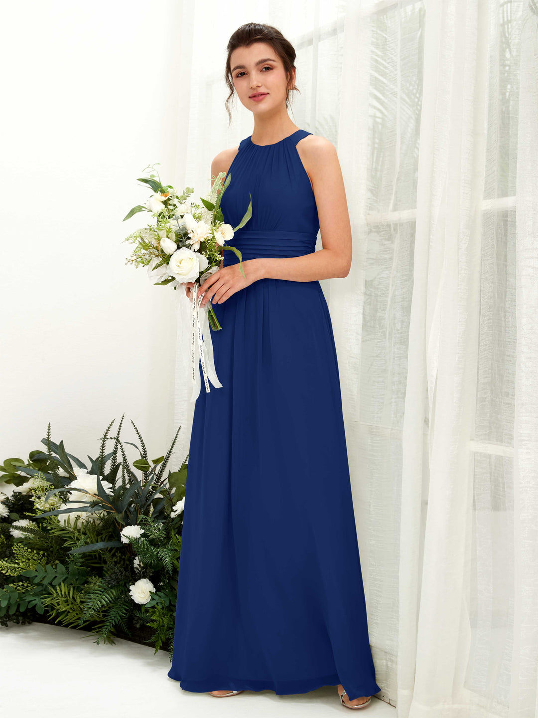 Carlyna Robe trapèze col rond longueur ras du sol froncé demoiselle d&