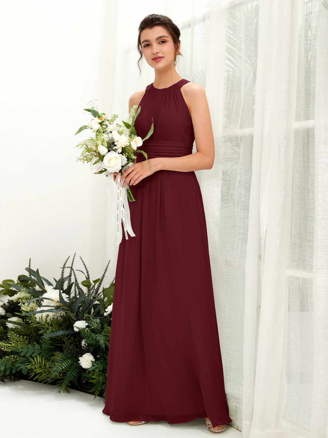 Carlyna Robe trapèze col rond longueur ras du sol froncé demoiselle d&