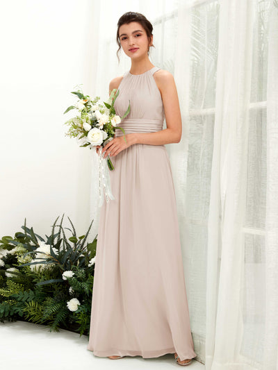 Carlyna Robe trapèze col rond longueur ras du sol froncé demoiselle d'honneur Champagne #couleur_champagne