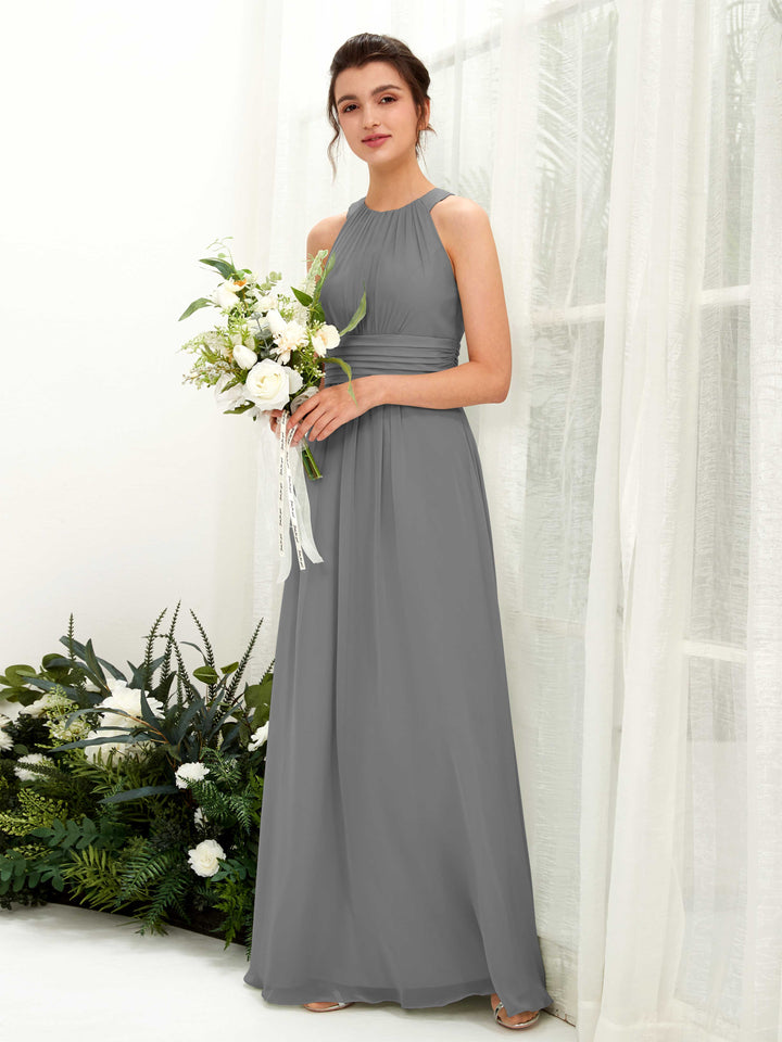 Carlyna Robe trapèze col rond longueur ras du sol froncé demoiselle d&