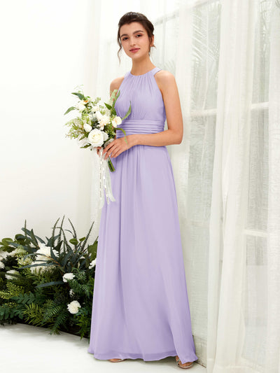 Carlyna Robe trapèze col rond longueur ras du sol froncé demoiselle d'honneur Lilas #couleur_lilas