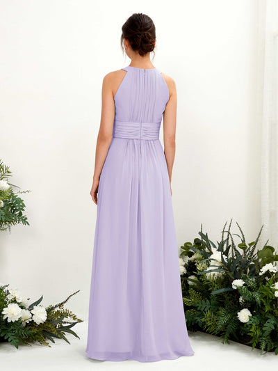 Carlyna Robe trapèze col rond longueur ras du sol froncé demoiselle d'honneur Lilas #couleur_lilas