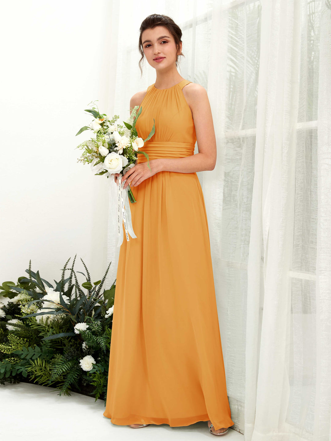Carlyna Robe trapèze col rond longueur ras du sol froncé demoiselle d&