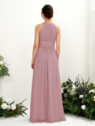 Carlyna Robe trapèze col rond longueur ras du sol froncé demoiselle d'honneur Mauve Vintage #couleur_mauve-vintage