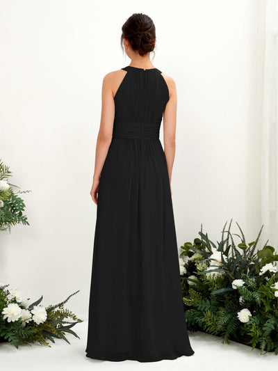 Carlyna Robe trapèze col rond longueur ras du sol froncé demoiselle d'honneur Noir #couleur_noir
