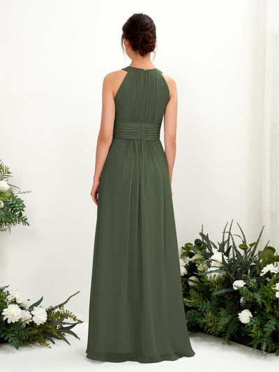 Carlyna Robe trapèze col rond longueur ras du sol froncé demoiselle d'honneur Olive Martini #couleur_olive-martini