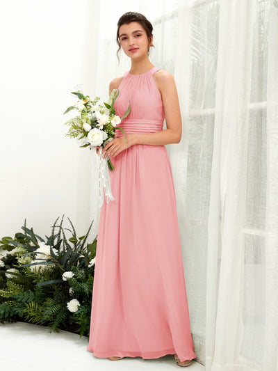 Carlyna Robe trapèze col rond longueur ras du sol froncé demoiselle d'honneur Rose Ballet #couleur_rose-ballet
