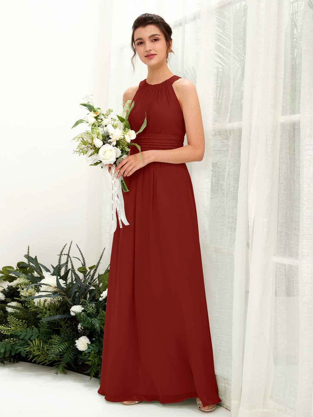 Carlyna Robe trapèze col rond longueur ras du sol froncé demoiselle d&