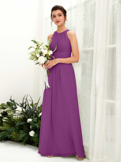 Carlyna Robe trapèze col rond longueur ras du sol froncé demoiselle d'honneur Violet #couleur_violet
