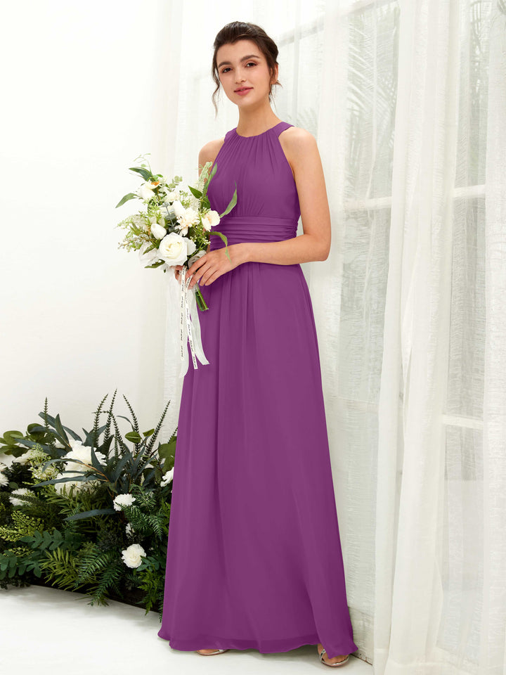 Carlyna Robe trapèze col rond longueur ras du sol froncé demoiselle d&