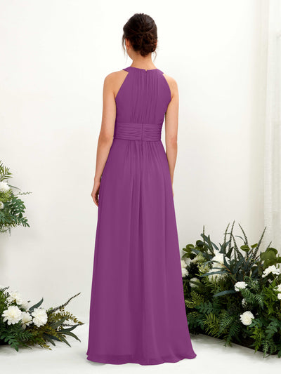 Carlyna Robe trapèze col rond longueur ras du sol froncé demoiselle d'honneur Violet #couleur_violet