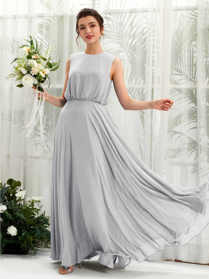 Carlyna Robe trapèze col rond longueur ras du sol mousseline demoiselle d&
