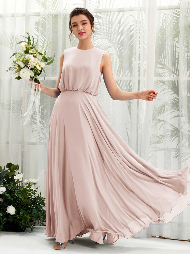 Carlyna Robe trapèze col rond longueur ras du sol mousseline demoiselle d&