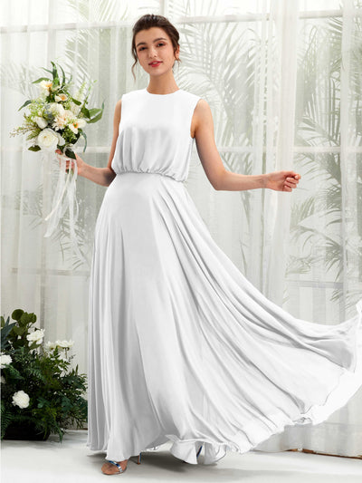 Carlyna Robe trapèze col rond longueur ras du sol mousseline demoiselle d'honneur Blanc #couleur_blanc