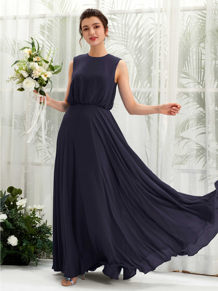 Carlyna Robe trapèze col rond longueur ras du sol mousseline demoiselle d&