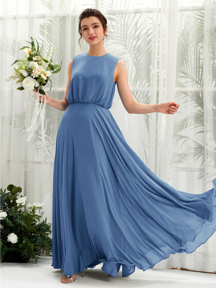 Carlyna Robe trapèze col rond longueur ras du sol mousseline demoiselle d&