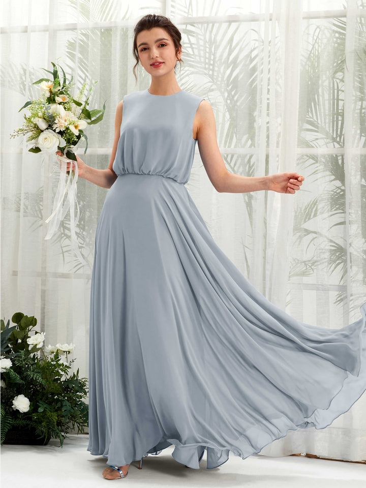 Carlyna Robe trapèze col rond longueur ras du sol mousseline demoiselle d&