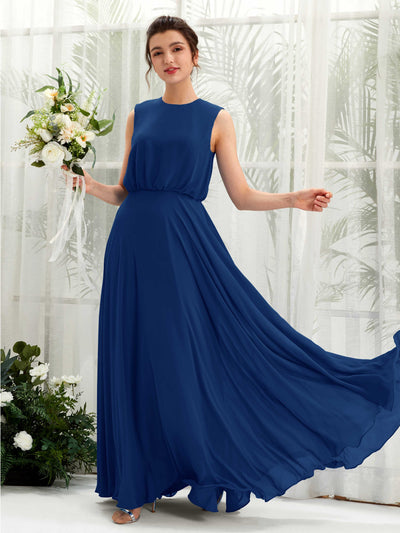Carlyna Robe trapèze col rond longueur ras du sol mousseline demoiselle d'honneur Bleu Roi #couleur_bleu-roi