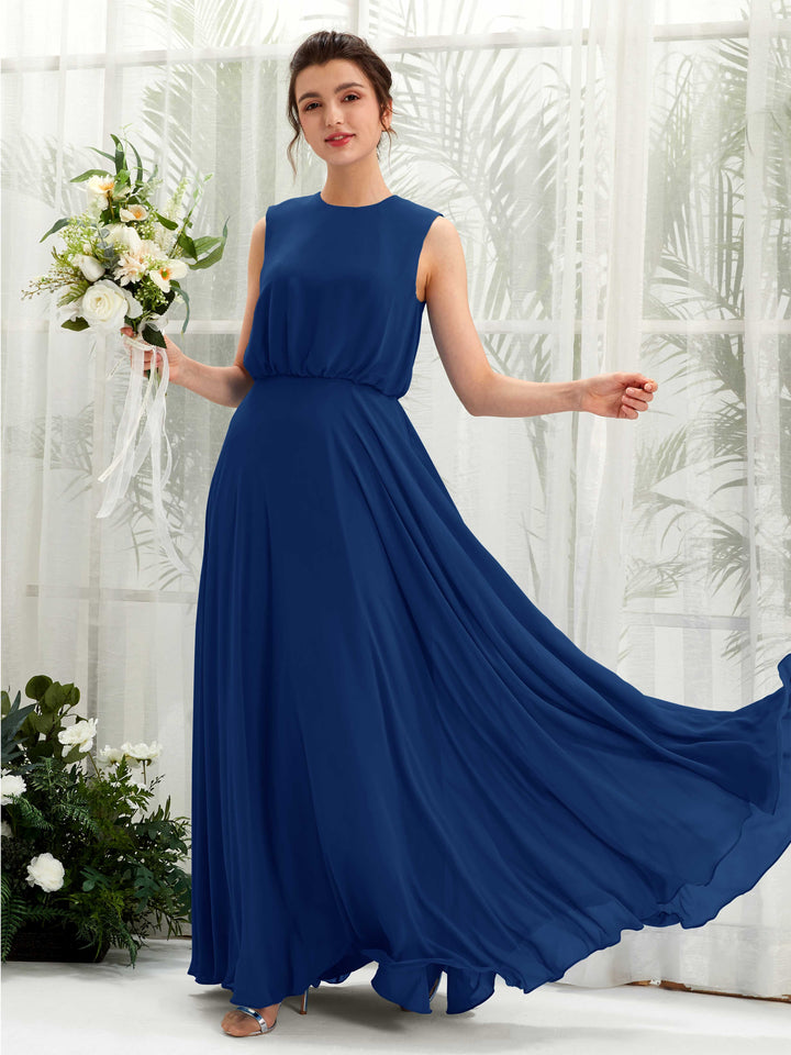 Carlyna Robe trapèze col rond longueur ras du sol mousseline demoiselle d&