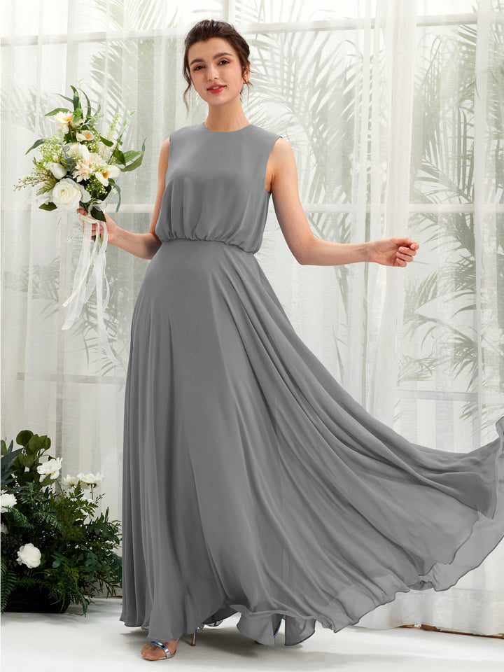 Carlyna Robe trapèze col rond longueur ras du sol mousseline demoiselle d&