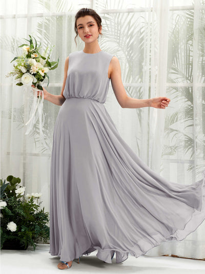 Carlyna Robe trapèze col rond longueur ras du sol mousseline demoiselle d'honneur Gris Boussole #couleur_gris-boussole
