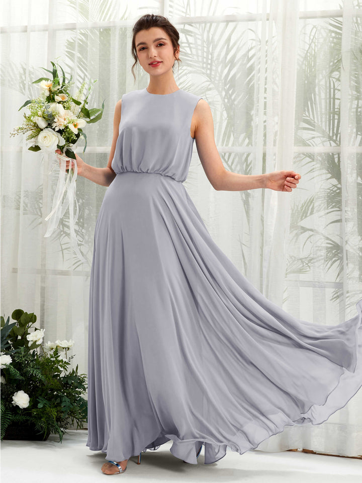 Carlyna Robe trapèze col rond longueur ras du sol mousseline demoiselle d&