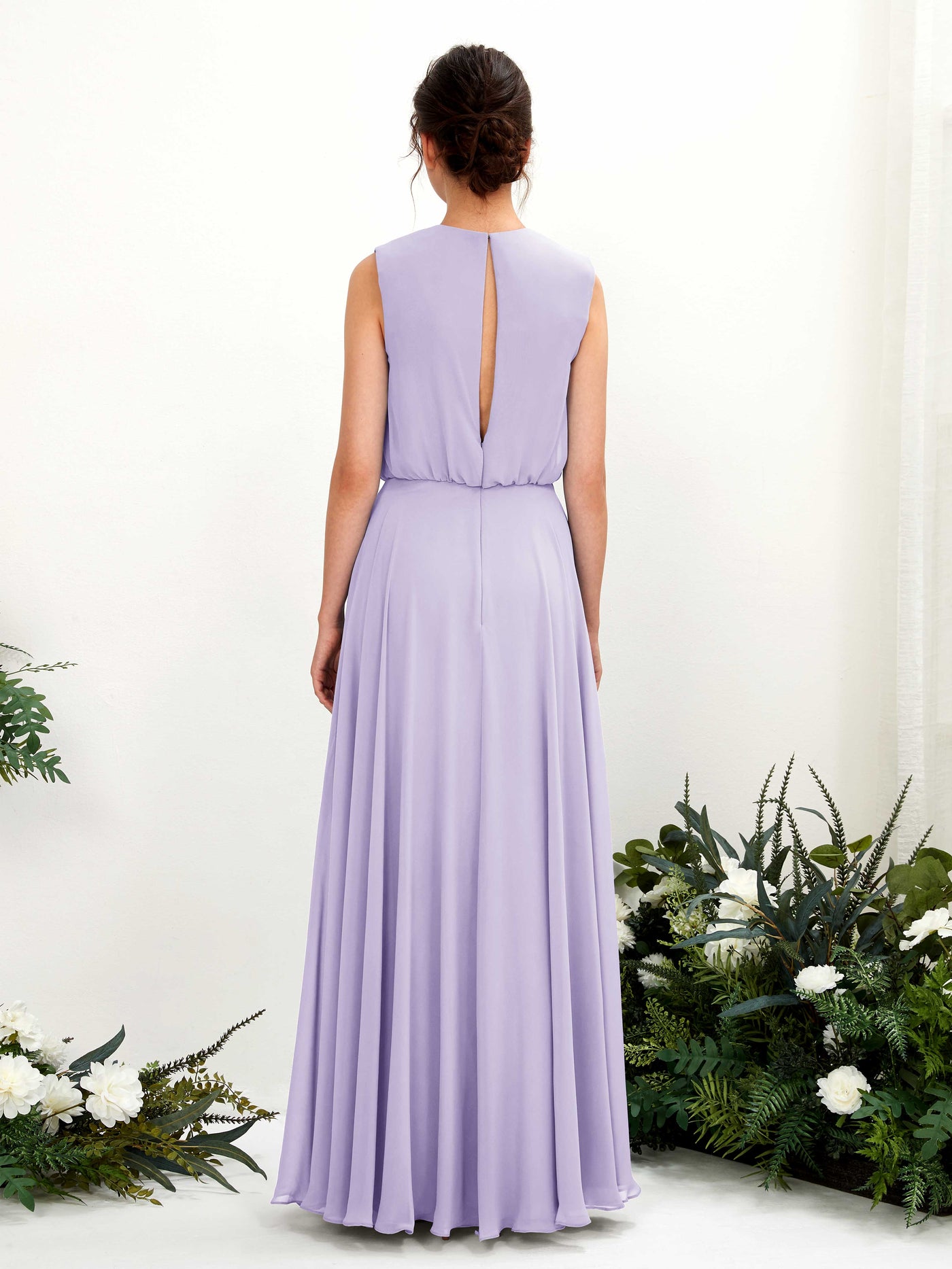 Carlyna Robe trapèze col rond longueur ras du sol mousseline demoiselle d'honneur Lilas #couleur_lilas