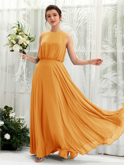 Carlyna Robe trapèze col rond longueur ras du sol mousseline demoiselle d'honneur Mangue #couleur_mangue