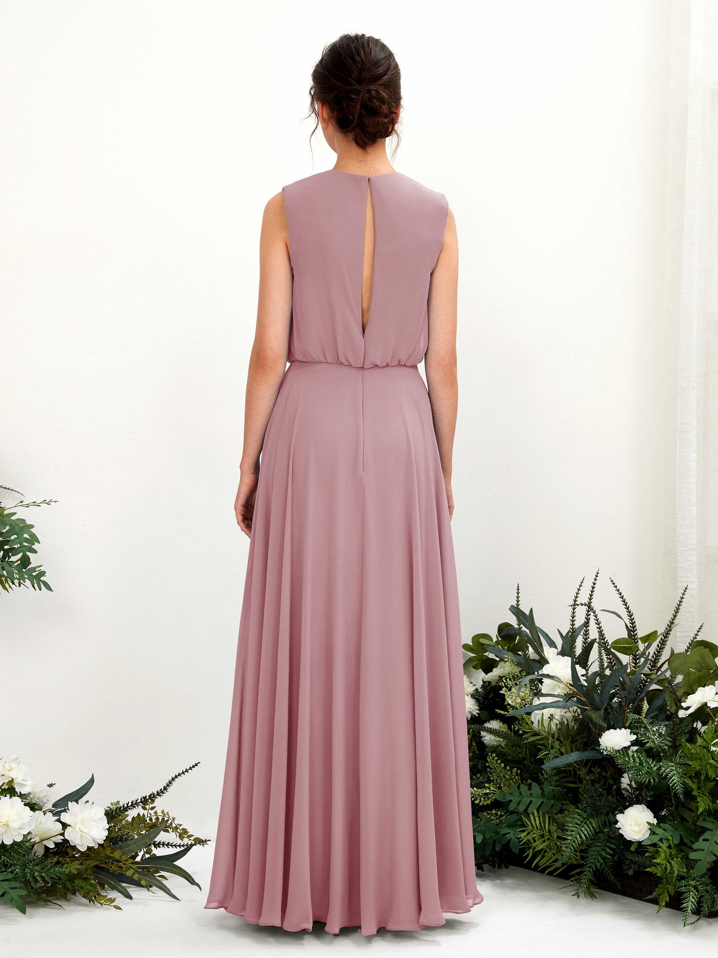 Carlyna Robe trapèze col rond longueur ras du sol mousseline demoiselle d'honneur Mauve Vintage #couleur_mauve-vintage