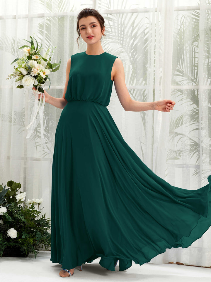Carlyna Robe trapèze col rond longueur ras du sol mousseline demoiselle d&