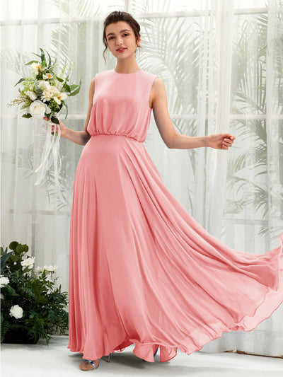 Carlyna Robe trapèze col rond longueur ras du sol mousseline demoiselle d'honneur Rose Ballet #couleur_rose-ballet