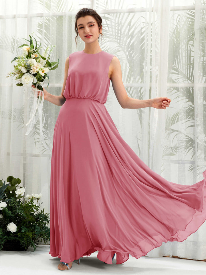 Carlyna Robe trapèze col rond longueur ras du sol mousseline demoiselle d&