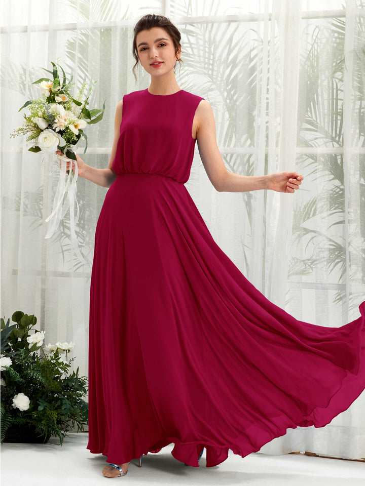 Carlyna Robe trapèze col rond longueur ras du sol mousseline demoiselle d&