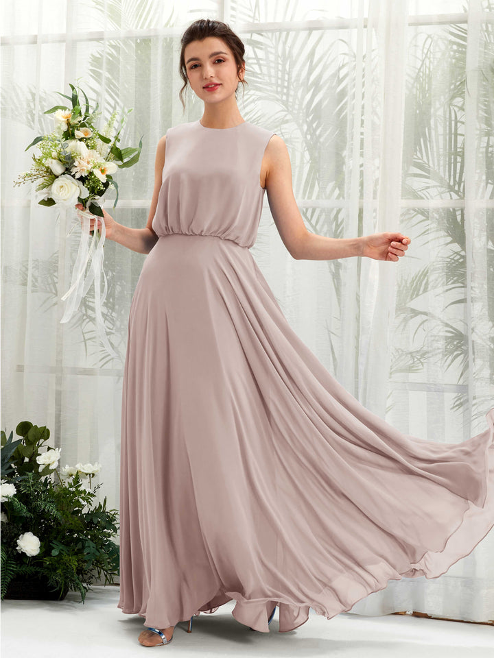 Carlyna Robe trapèze col rond longueur ras du sol mousseline demoiselle d&
