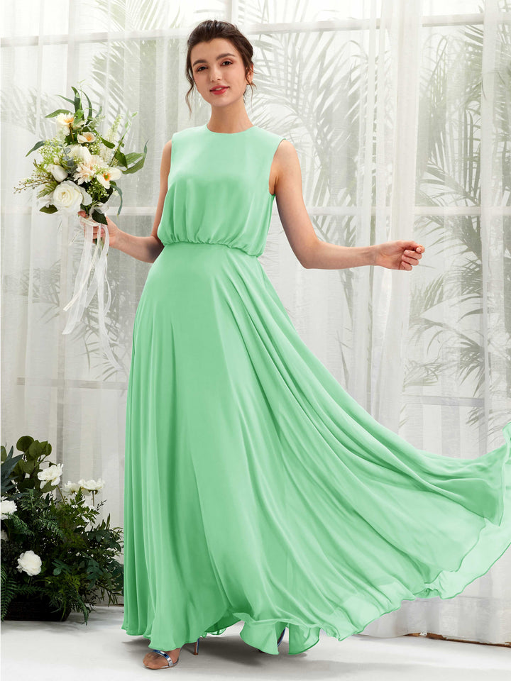 Carlyna Robe trapèze col rond longueur ras du sol mousseline demoiselle d&