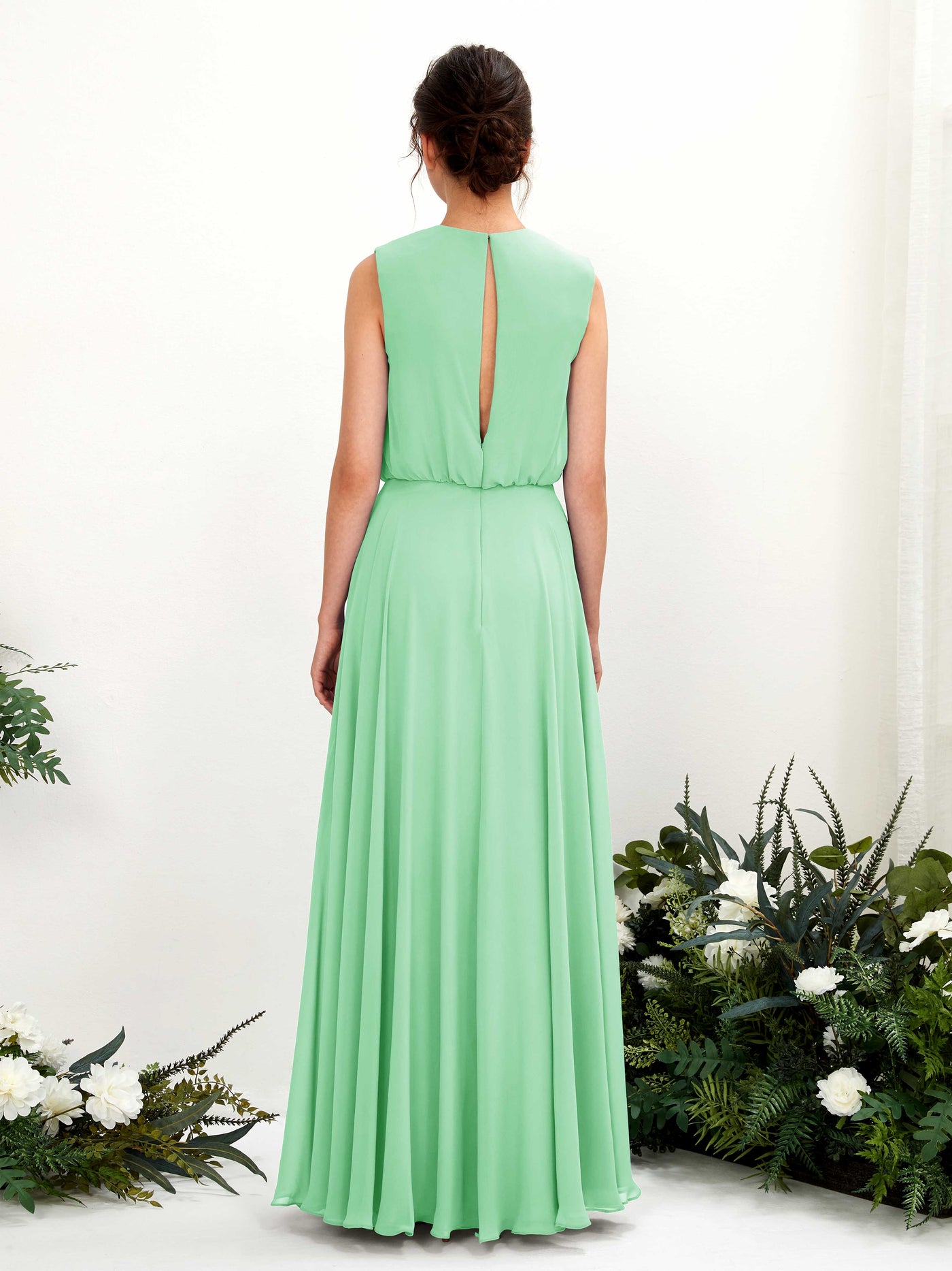 Carlyna Robe trapèze col rond longueur ras du sol mousseline demoiselle d'honneur Vert Menthe #couleur_vert-menthe